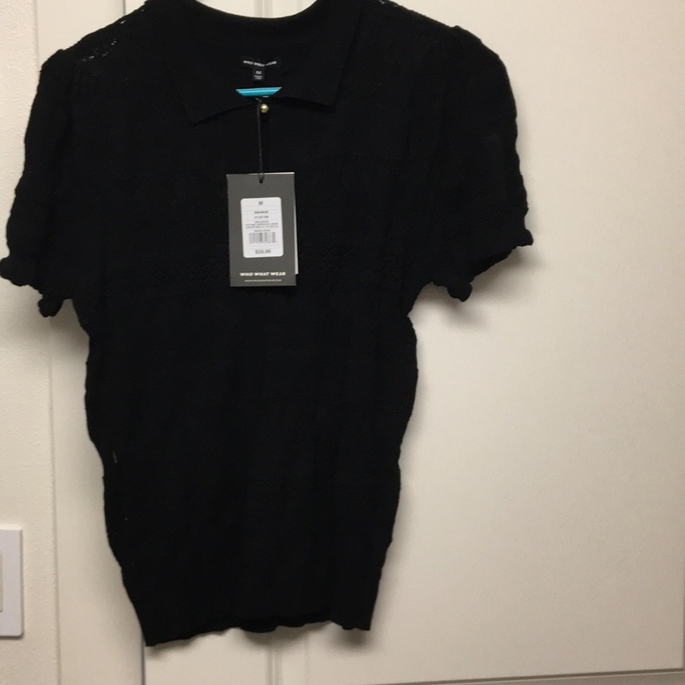 Who What Wear black polo shirt with designs